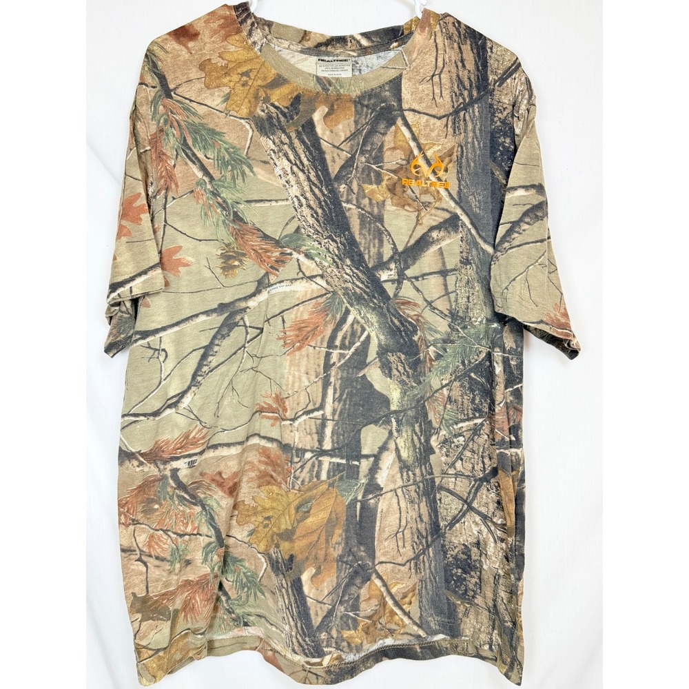 Realtree Mens T-Shirt XL Camo All Over Print AP Hunting Fishing Short Sleeve Tee